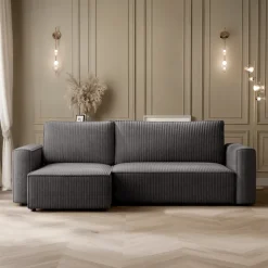 Divano letto angolare reversibile 243x142cm velluto a coste antracite Ofelia