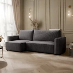 Divano letto angolare reversibile 243x142cm velluto a coste antracite Ofelia
