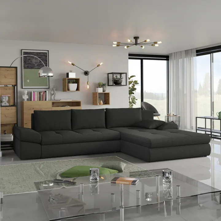 Divano letto angolare reversibile 313x215cm tessuto antracite Puffo