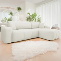 Divano letto angolare reversibile 3 posti 244x145cm con contenitore tessuto beige Orama