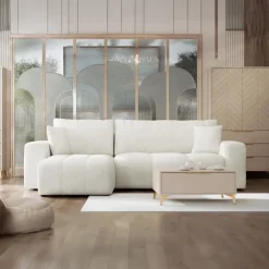 Divano letto angolare reversibile 3 posti 244x145cm con contenitore tessuto beige Orama