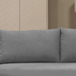 Divano letto angolare reversibile 4 posti 285x188cm con contenitore tessuto velluto a coste grigio Soft