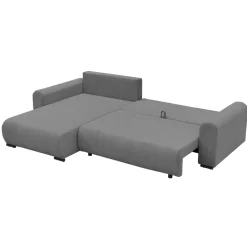 Divano letto angolare reversibile 4 posti 285x188cm con contenitore tessuto velluto a coste grigio Soft