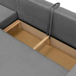 Divano letto angolare reversibile 4 posti 285x188cm con contenitore tessuto velluto a coste grigio Soft