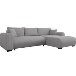 Divano letto angolare reversibile 4 posti 285x188cm con contenitore tessuto velluto a coste grigio Soft