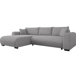 Divano letto angolare reversibile 4 posti 285x188cm con contenitore tessuto velluto a coste grigio Soft