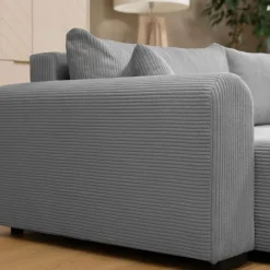 Divano letto angolare reversibile 4 posti 285x188cm con contenitore tessuto velluto a coste grigio Soft