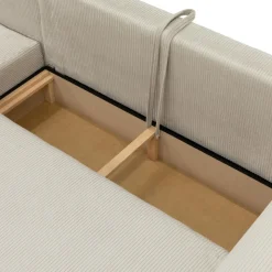 Divano letto angolare reversibile 4 posti 285x188cm con contenitore tessuto velluto a coste beige Soft