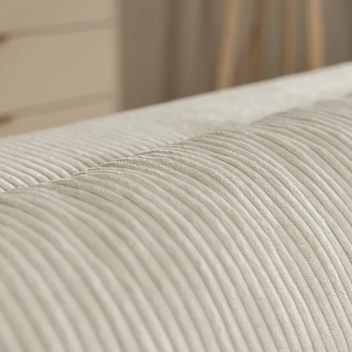 Divano letto angolare reversibile 4 posti 285x188cm con contenitore tessuto velluto a coste beige Soft