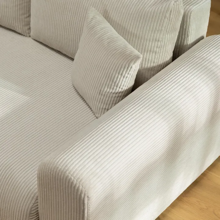 Divano letto angolare reversibile 4 posti 285x188cm con contenitore tessuto velluto a coste beige Soft