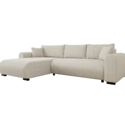 Divano letto angolare reversibile 4 posti 285x188cm con contenitore tessuto velluto a coste beige Soft