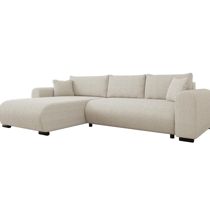 Divano letto angolare reversibile 4 posti 285x188cm con contenitore tessuto velluto a coste beige Soft