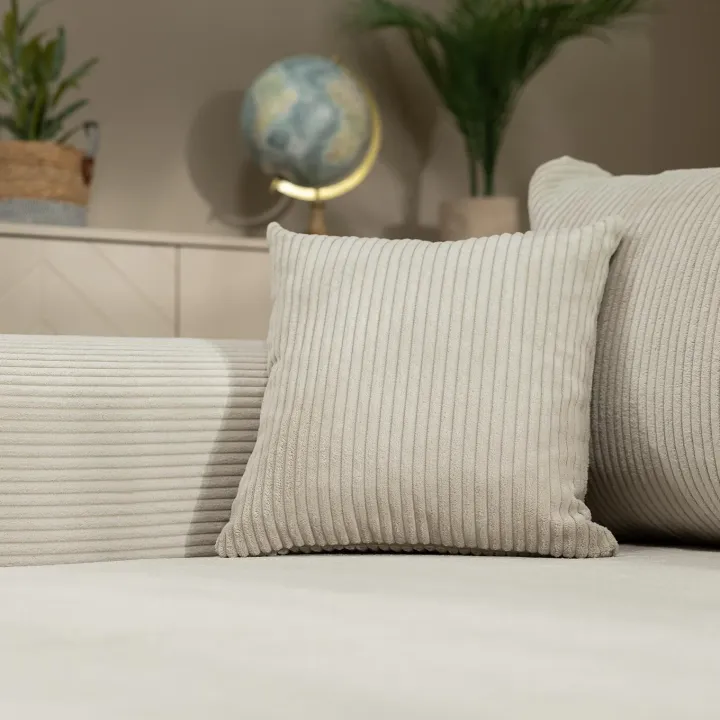 Divano letto angolare reversibile 4 posti 285x188cm con contenitore tessuto velluto a coste beige Soft
