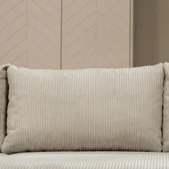 Divano letto angolare reversibile 4 posti 285x188cm con contenitore tessuto velluto a coste beige Soft