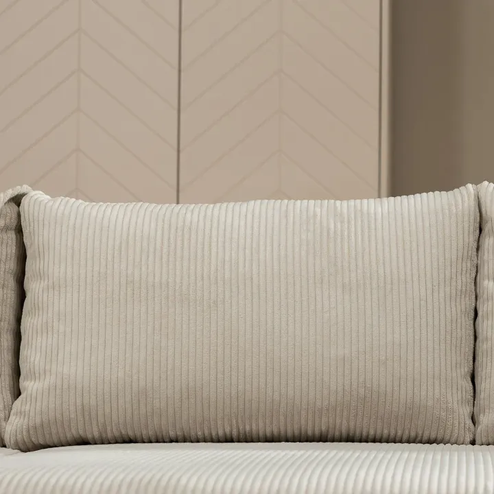 Divano letto angolare reversibile 4 posti 285x188cm con contenitore tessuto velluto a coste beige Soft