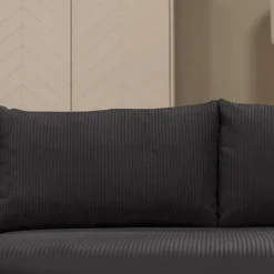 Divano letto angolare reversibile 4 posti 285x188cm con contenitore tessuto velluto a coste nero Soft