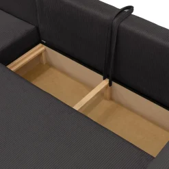 Divano letto angolare reversibile 4 posti 285x188cm con contenitore tessuto velluto a coste nero Soft