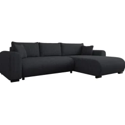 Divano letto angolare reversibile 4 posti 285x188cm con contenitore tessuto velluto a coste nero Soft