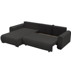 Divano letto angolare reversibile 4 posti 285x188cm con contenitore tessuto velluto a coste nero Soft