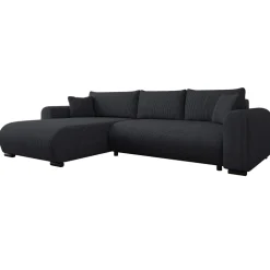Divano letto angolare reversibile 4 posti 285x188cm con contenitore tessuto velluto a coste nero Soft
