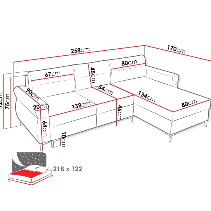 Divano letto angolare reversibile 3 posti 258x170 cm con box contenitore imbottito beige chiaro nero Velissa