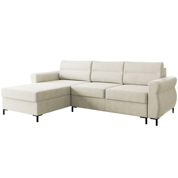 Divano letto angolare reversibile 3 posti 258x170 cm con box contenitore imbottito beige chiaro nero Velissa