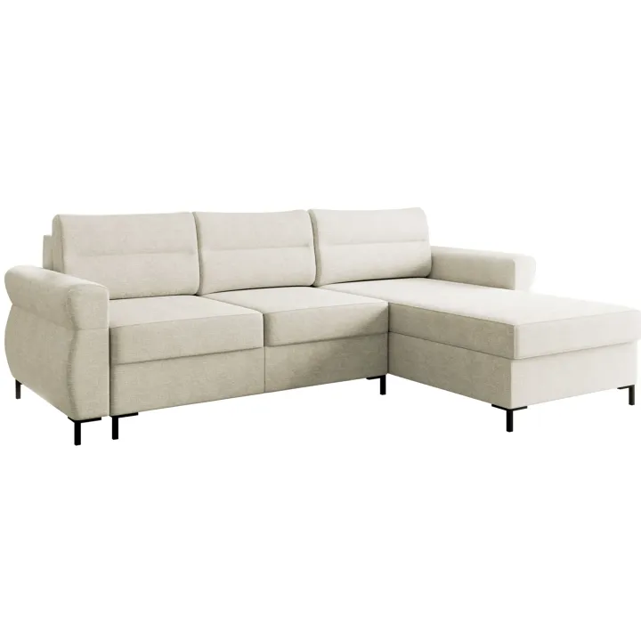 Divano letto angolare reversibile 3 posti 258x170 cm con box contenitore imbottito beige chiaro nero Velissa