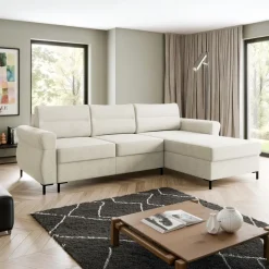 Divano letto angolare reversibile 3 posti 258x170 cm con box contenitore imbottito beige chiaro nero Velissa