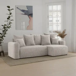 Divano letto angolare reversibile 238x142cm velluto a coste beige Scintilla