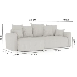 Divano letto angolare reversibile 238x142cm velluto a coste antracite Scintilla