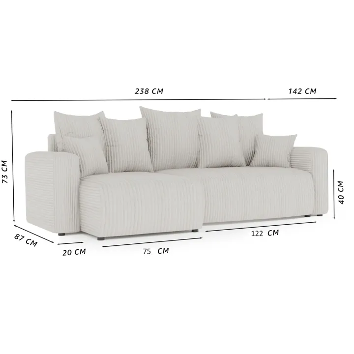 Divano letto angolare reversibile 238x142cm velluto a coste antracite Scintilla