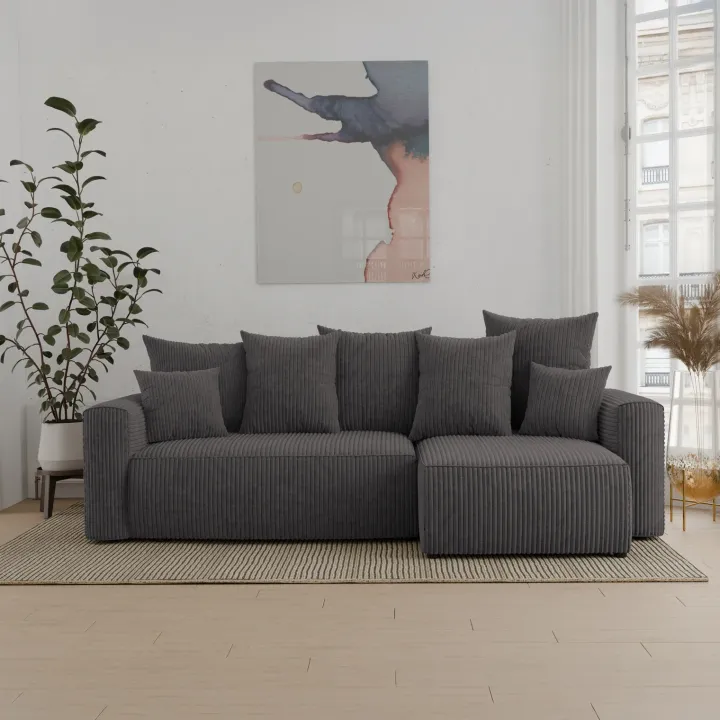Divano letto angolare reversibile 238x142cm velluto a coste antracite Scintilla