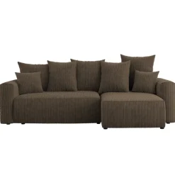Divano letto angolare reversibile 238x142cm velluto a coste marrone Scintilla
