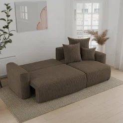 Divano letto angolare reversibile 238x142cm velluto a coste marrone Scintilla