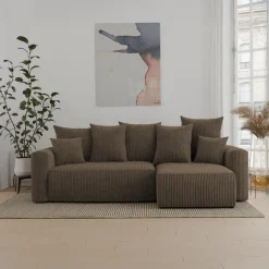 Divano letto angolare reversibile 238x142cm velluto a coste marrone Scintilla