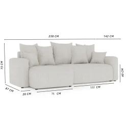 Divano letto angolare reversibile 238x142cm velluto a coste marrone Scintilla