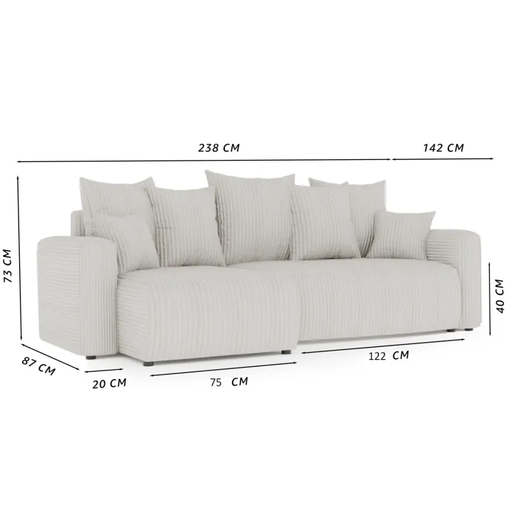 Divano letto angolare reversibile 238x142cm velluto a coste marrone Scintilla
