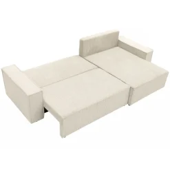 Divano letto angolare reversibile 4 posti 272x145cm con box contenitore velluto a coste beige Ploffy