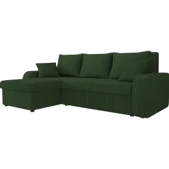Divano letto angolare reversibile 3 posti 238x147cm con contenitore a coste verde Flow