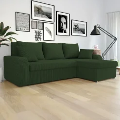 Divano letto angolare reversibile 3 posti 238x147cm con contenitore a coste verde Flow