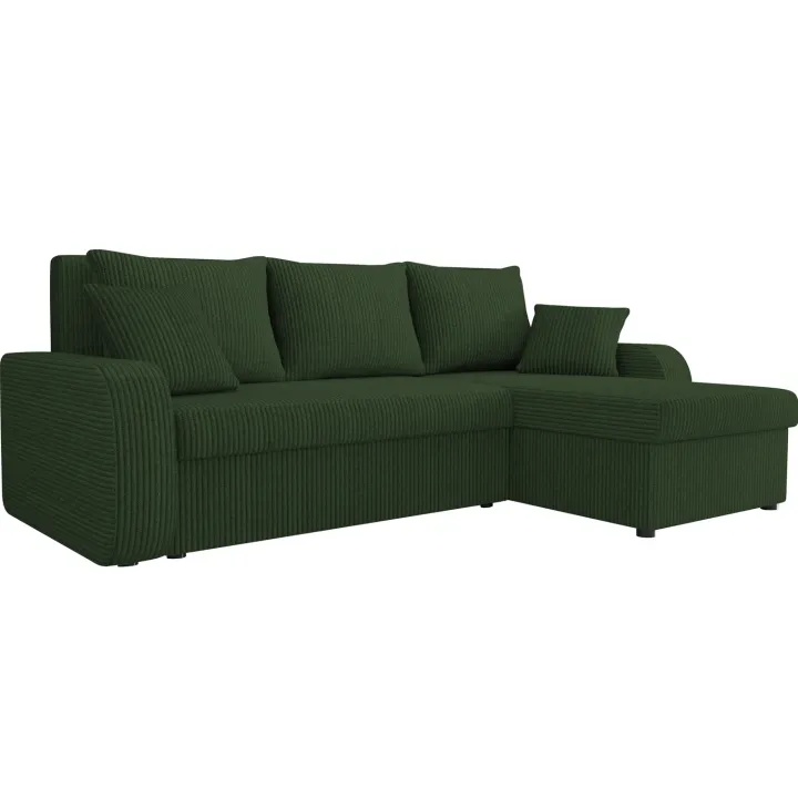 Divano letto angolare reversibile 3 posti 238x147cm con contenitore a coste verde Flow