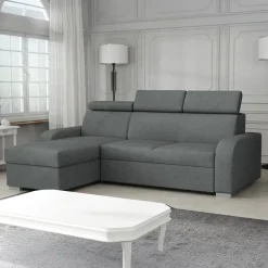 Divano letto angolare reversibile 3 posti 235x170cm con box contenitore grigio Tebro