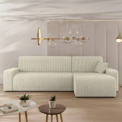 Divano letto angolare reversibile 3 posti 244x145cm con contenitore a coste beige Slurp