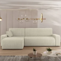 Divano letto angolare reversibile 3 posti 244x145cm con contenitore a coste beige Slurp