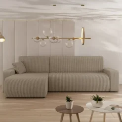 Divano letto angolare reversibile 3 posti 244x145cm con contenitore a coste tortora Slurp