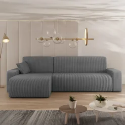 Divano letto angolare reversibile 3 posti 244x145cm con contenitore a coste antracite Slurp