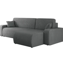 Divano letto angolare reversibile 3 posti 244x145cm con contenitore a coste antracite Slurp