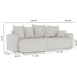Divano letto angolare reversibile 238x142cm velluto a coste grigio chiaro Scintilla