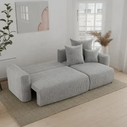 Divano letto angolare reversibile 238x142cm velluto a coste grigio chiaro Scintilla