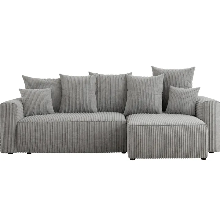 Divano letto angolare reversibile 238x142cm velluto a coste grigio chiaro Scintilla